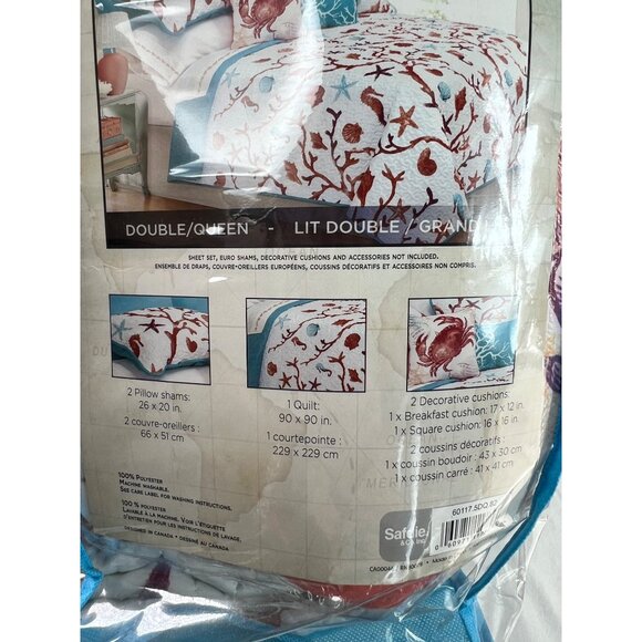 Azure Luxury 5-Piece Quilt Set Ocean Club Collection Double Queen 90 X 90 Beach - Picture 6 of 8